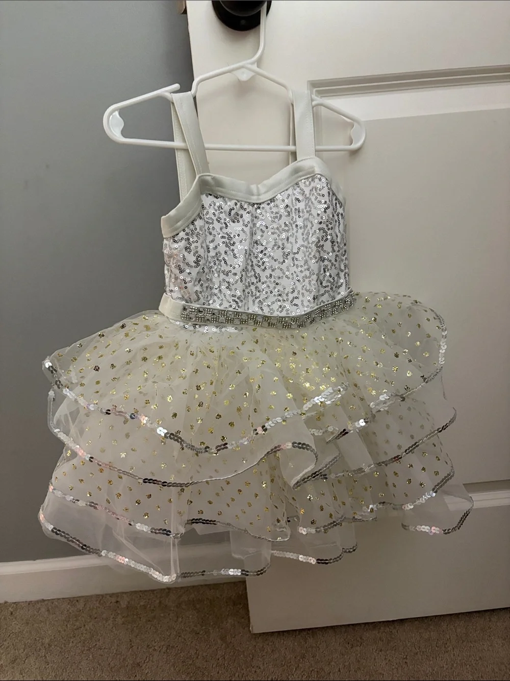 Weissman White and Gold Sequin Tutu Dress